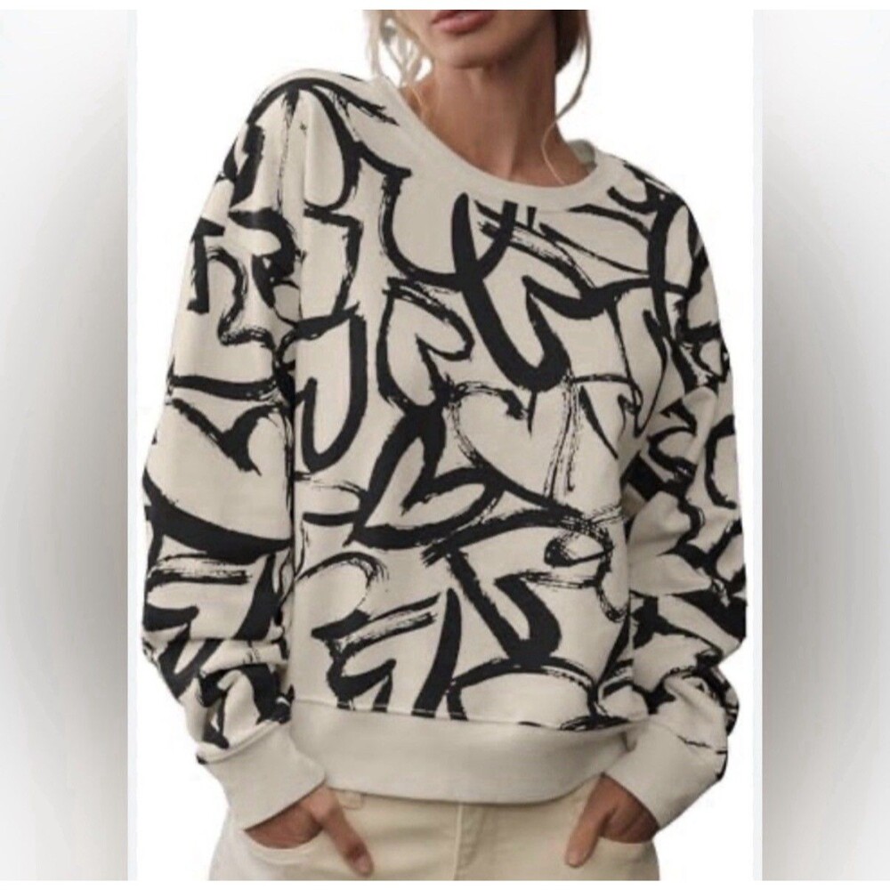 Maeve Anthropologie 3X Heart Printed Graphic Sweatshirt Sweater Plus Size Cotton - Picture 2 of 8